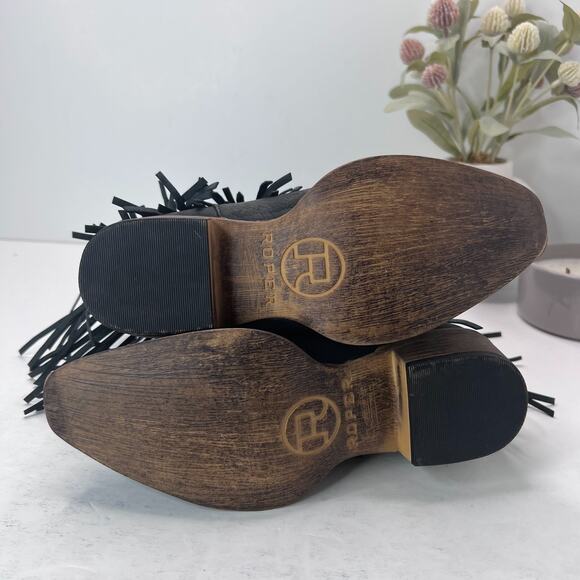 Roper Smooth Fringe Western Cowboy Boots Faux Leather Black Women's 5.5 NWOB - Picture 7 of 9